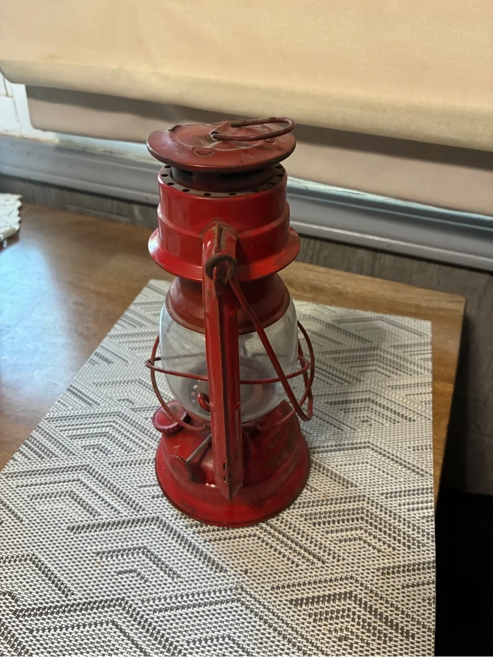 Vintage Red Metal Oil Lantern - Decorative Home Accent